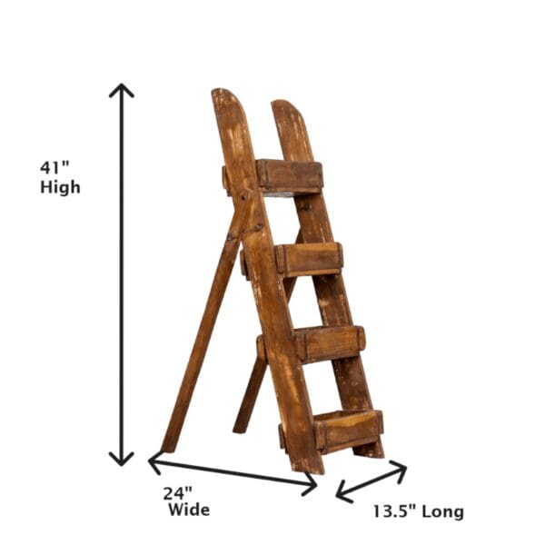 A wooden ladder with four steps on each side.