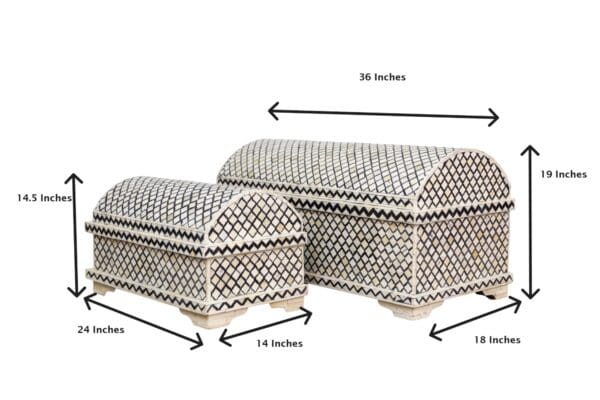 A set of two decorative boxes with intricate designs.