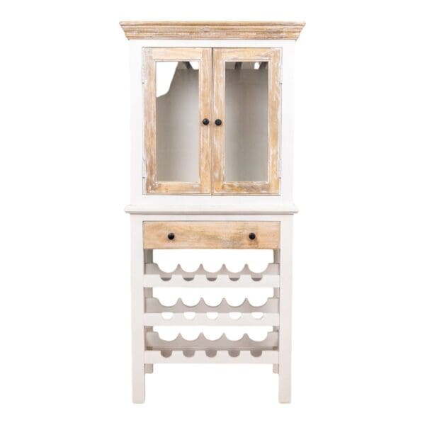 Hand-crafted 2 piece wine cabinet on a white background