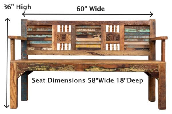 A bench with the seat measurements for each side.