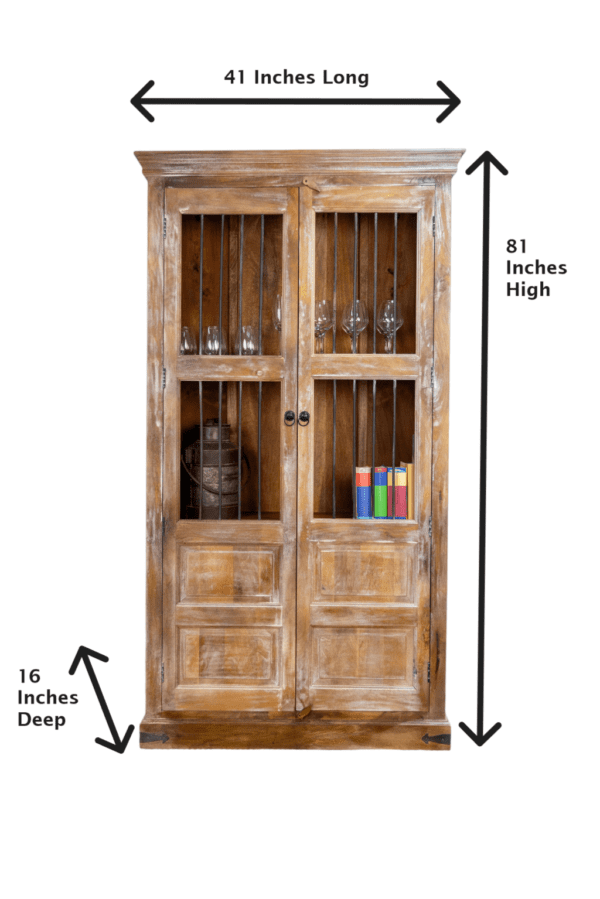 Large Farmhouse China Cabinet on a White Background Showing the Sizes