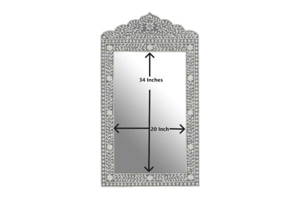 A mirror with a diamond pattern on it's face and the measurements of each side.