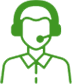 A green pixel art picture of a person with headphones.