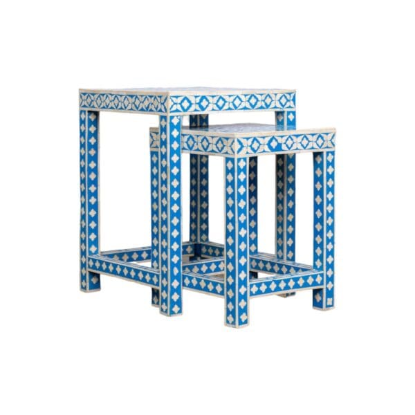 blue and white bone inlay nesting tables