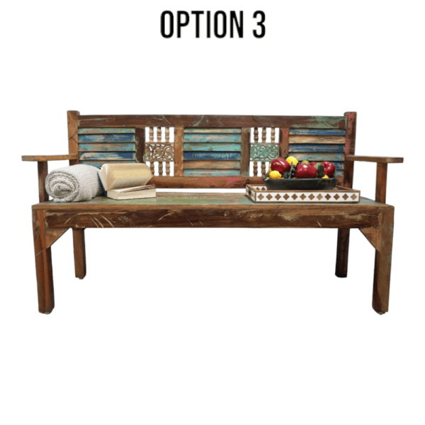 Option 3 reclaimed wood bench on a white background