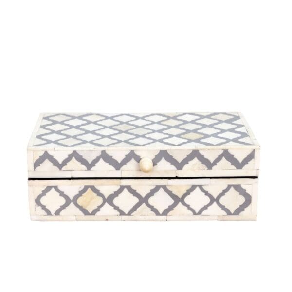 Gray and white bone inlay rectangle box