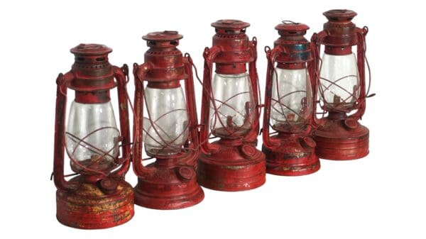 red vintage hurricane lantern