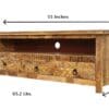 Natural Wood TV Stand with 3 Drawers Hand-crafted - Image 7