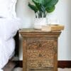 Natural Wood Nightstand Intricate Hand Carved 3 Drawers - Image 2
