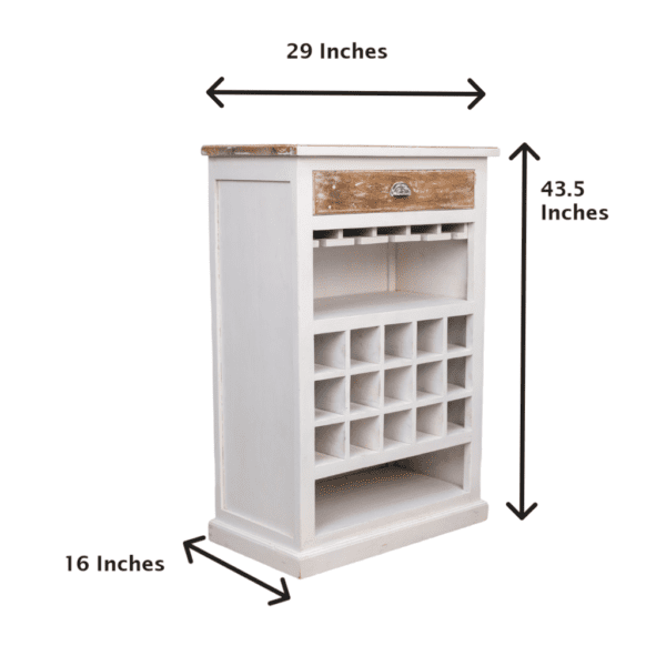 Coastal bar cabinet on a white background showing the sizes