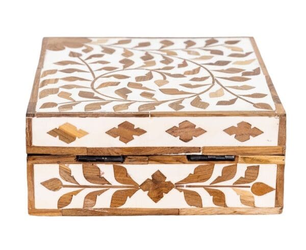 Teak Inlay Square Box on a white background