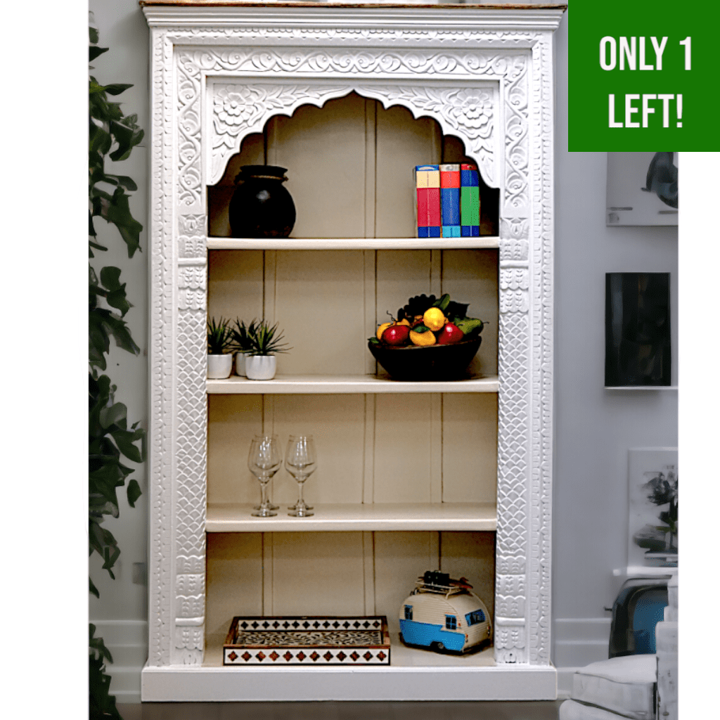 Hand-crafted mango wood bookcase in white, only 1 left in stock
