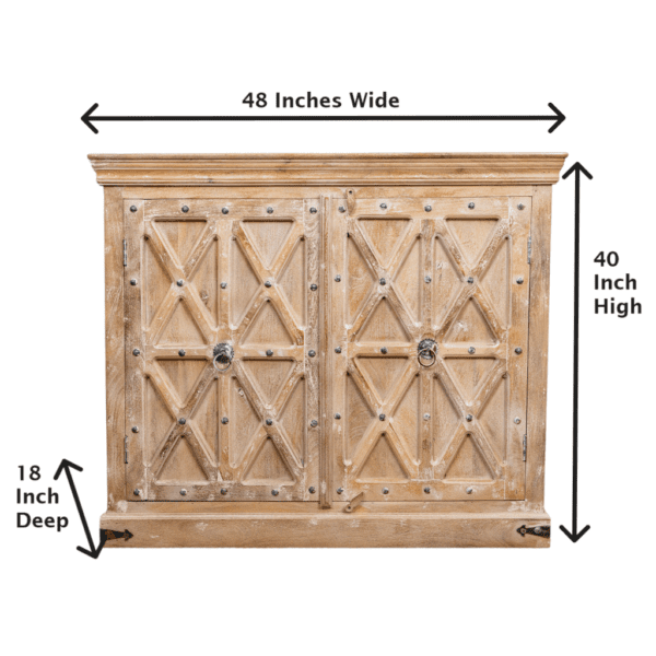 mango wood sideboard on a white background showing the sizes