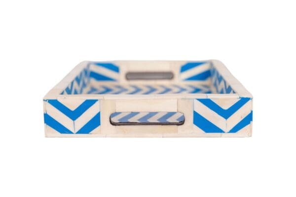 blue and white chevron tray on a white background