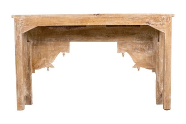 natural carved console table on a white backgrounf