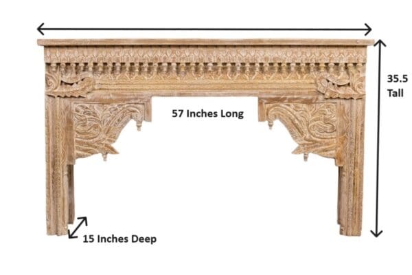 Natural carved console table sized on a white background