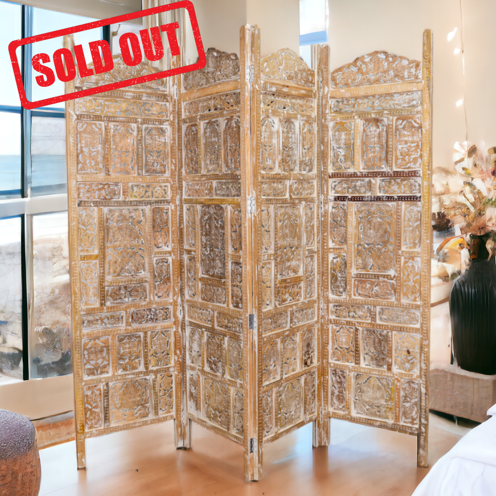 hand-crafted mango wood screen room divider sold out