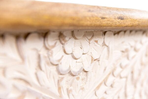 hand-crafted artisan wood trunk. small blanket box on a white background