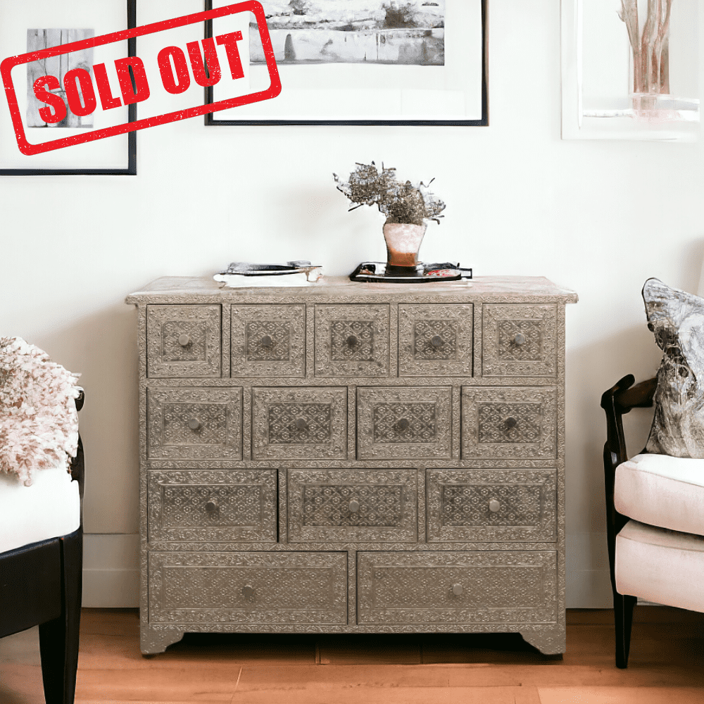 white metal embossed 14-drawer dresser sold out