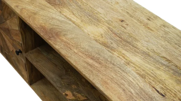 A close up of the wood grain on a table.