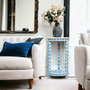 A living room with two couches and a table