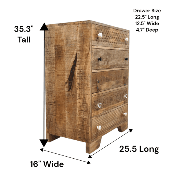 Tall dresser on a white background showing the dimensions