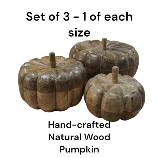 set of three wood hand-crafted pumpkins 1 of each size