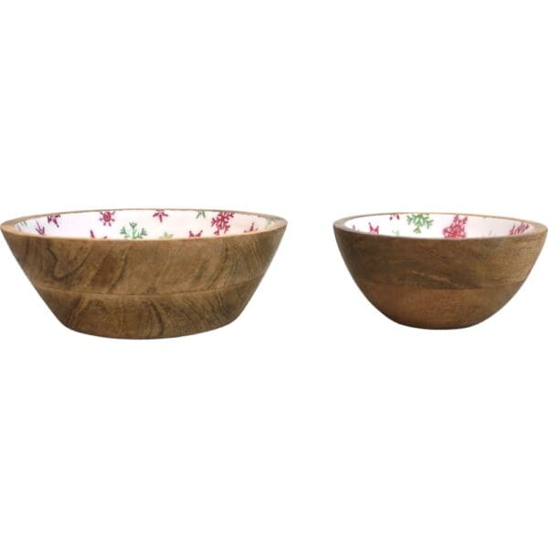 Set of 2 Winter Bowls in Natural Wood with White Enamel - Image 8