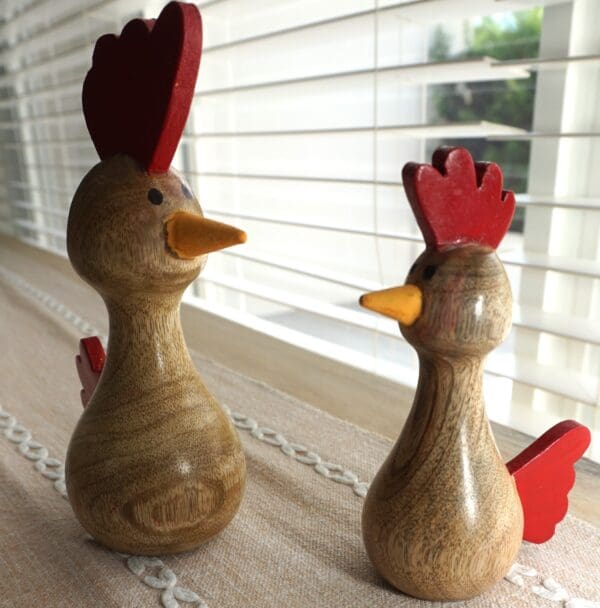 Hand-crafted Set of Two Wooden Chickens - Image 4