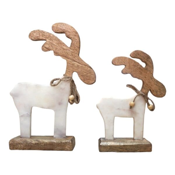 Hand-crafted Set of Two Marble and Wood Reindeer - Image 3