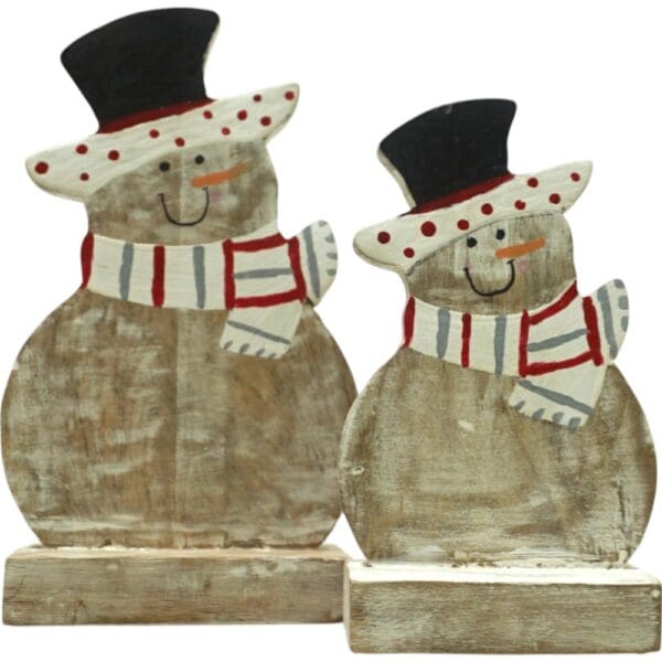 Hand-crafted Set of Two Wooden Snowmen - Image 7