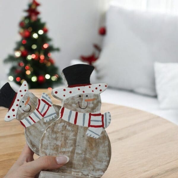 Hand-crafted Set of Two Wooden Snowmen - Image 6