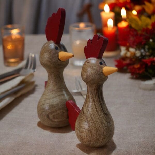 Hand-crafted Set of Two Wooden Chickens