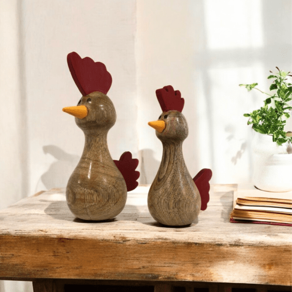 Adorable set of wooden chickens