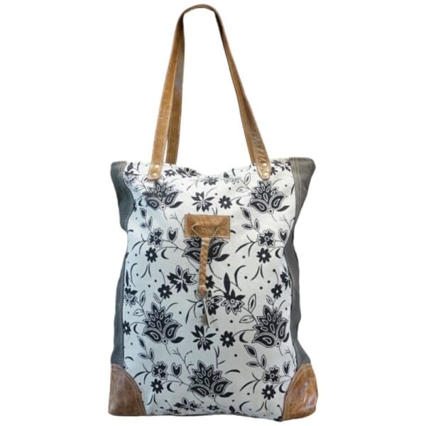 Cotton Canvas Sage Green and Floral Tote Bag - Image 2