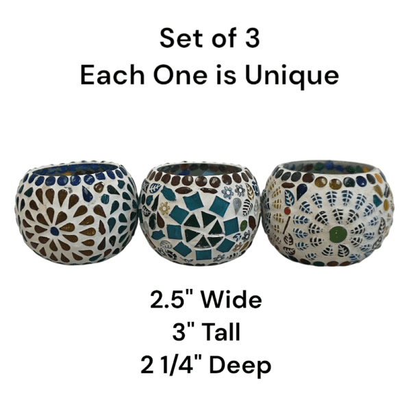 2.5 Inch Multicolor Round Mosaic Glass Candle Holder Set of 3 - Image 2