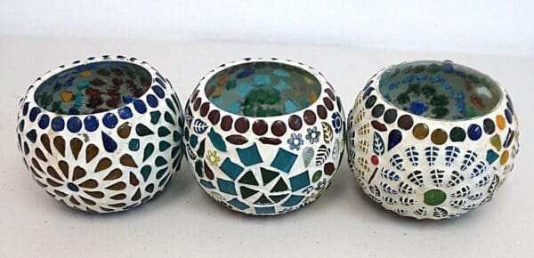 2.5 Inch Multicolor Round Mosaic Glass Candle Holder Set of 3 - Image 6