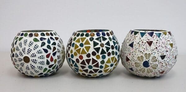 3.5 Inch Multicolor Round Mosaic Glass Candle Holder Set of 3 - Image 3