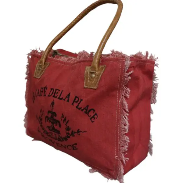 Cotton Canvas Red Tote Bag - Image 4