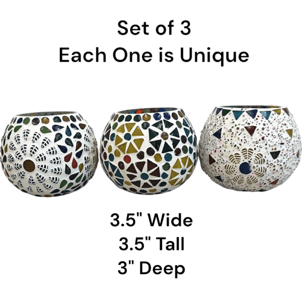 3.5 Inch Multicolor Round Mosaic Glass Candle Holder Set of 3 - Image 2