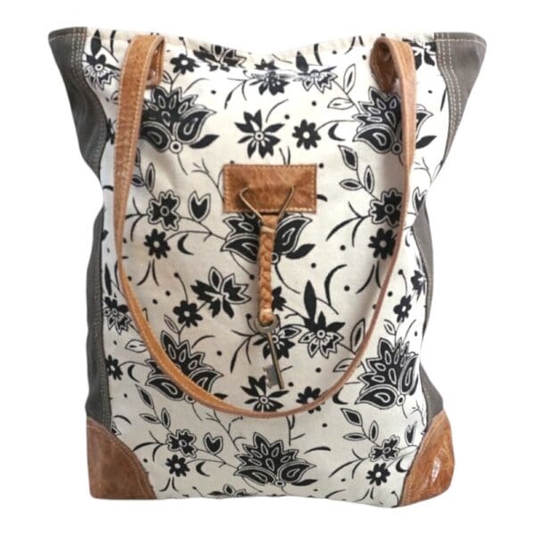 Cotton Canvas Sage Green and Floral Tote Bag - Image 3