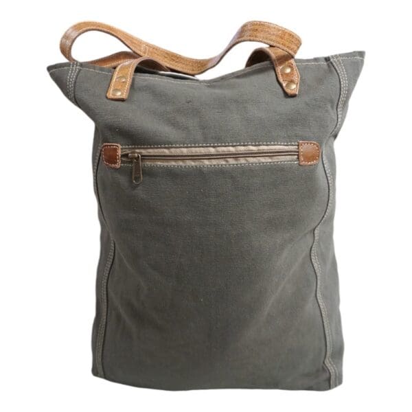 Cotton Canvas Sage Green and Floral Tote Bag - Image 7