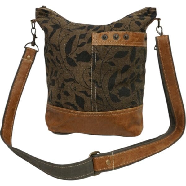 Cotton Canvas and Leather Floral Khaki Green Crossbody Bag - Image 2