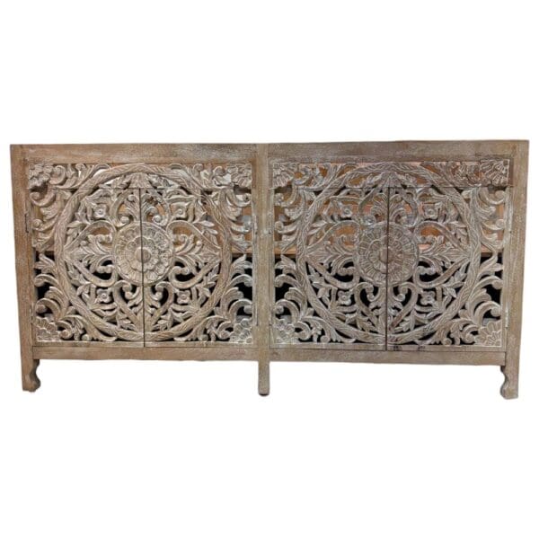 Natural Wood Double Vanity Gorgeous Hand-carved Detail - Image 2