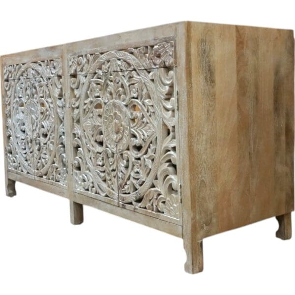 Natural Wood Double Vanity Gorgeous Hand-carved Detail - Image 4