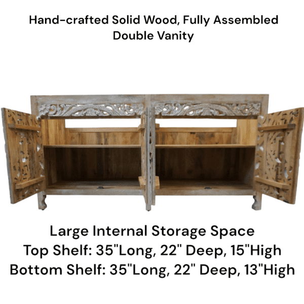 Natural Wood Double Vanity Gorgeous Hand-carved Detail - Image 6