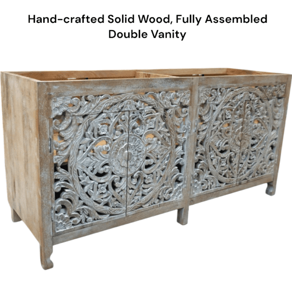 Natural Wood Double Vanity Gorgeous Hand-carved Detail - Image 5