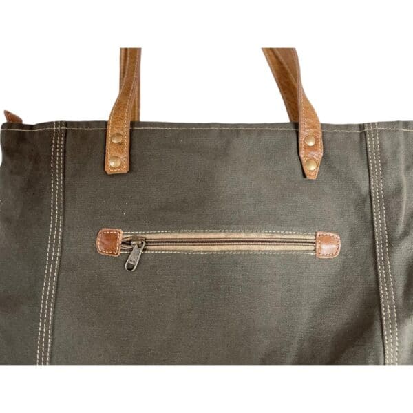 Cotton Canvas Sage Green and Floral Tote Bag - Image 8