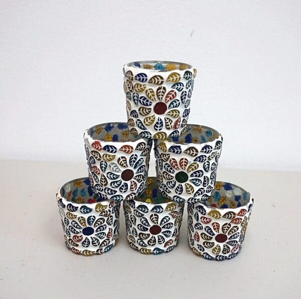 Multicolor Round Mosaic Glass Tea Light Holder Set of 6 - Image 5