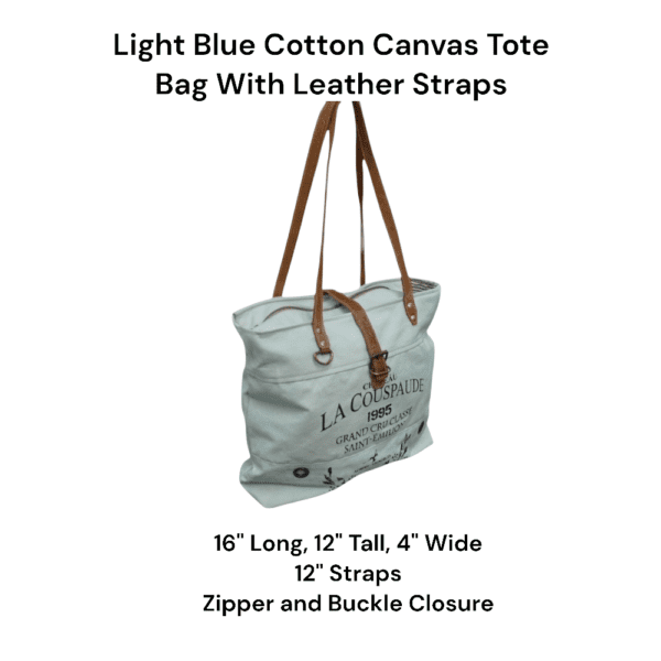 Cotton Canvas Light Blue Tote Bag - Image 9